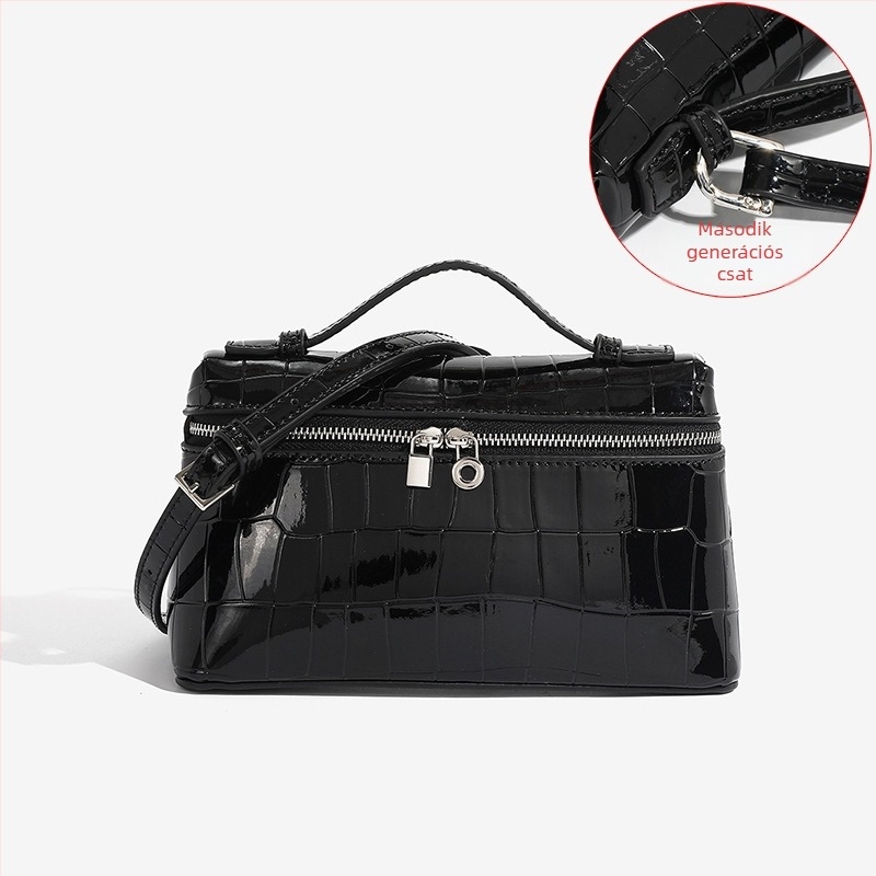 PU bőr női mini crossbody táska — vízszintes négyzet alakú, cipzáras nyitás, PU bélés, egy vállpánt, 2024 nyár