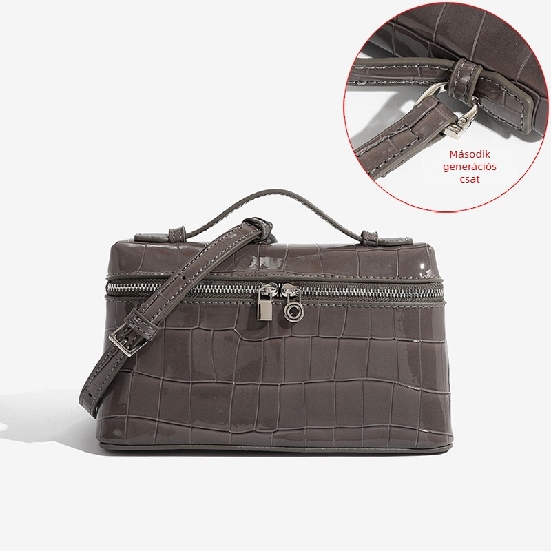 PU bőr női mini crossbody táska — vízszintes négyzet alakú, cipzáras nyitás, PU bélés, egy vállpánt, 2024 nyár