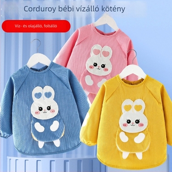 Gyerekeknek vízálló hosszú ujjú smock, cartoon mintával, Corduroy anyagból, 3–8 éveseknek