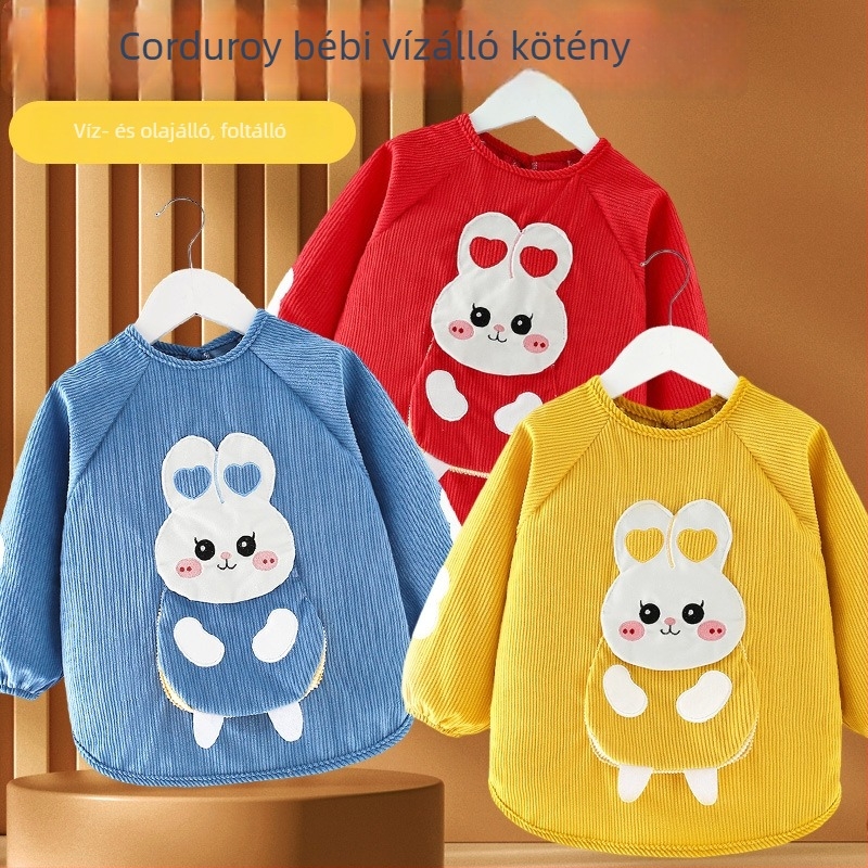 Gyerekeknek vízálló hosszú ujjú smock, cartoon mintával, Corduroy anyagból, 3–8 éveseknek