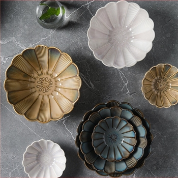 Porcelán kerek tál — Japán stílusú kemencés glazúra, ramen és leves tál, mikrohullámú sütőben használható, több mintázat, fényűző retro étkészlet