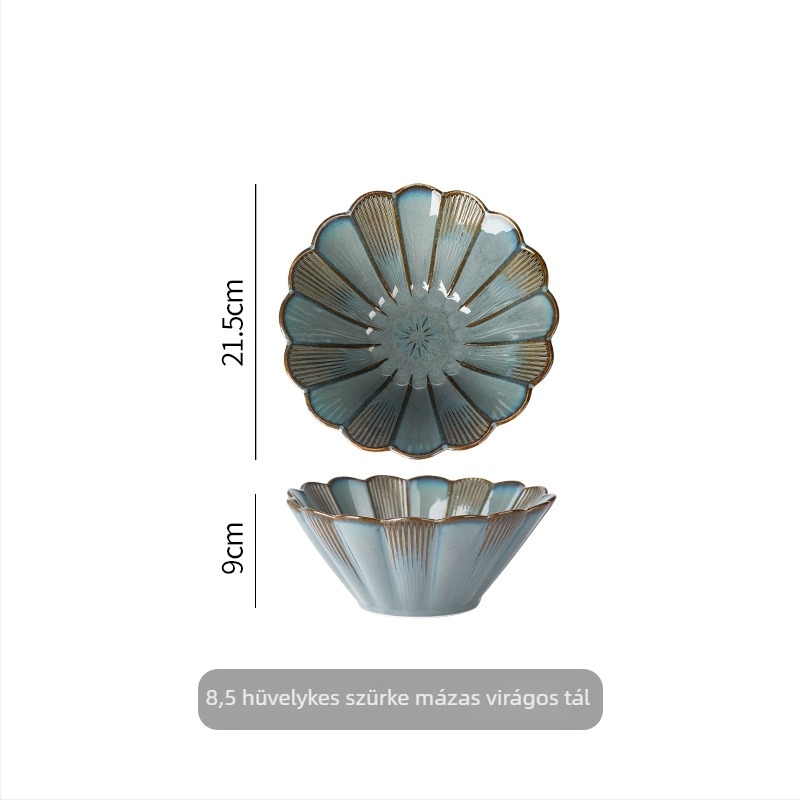 Porcelán kerek tál — Japán stílusú kemencés glazúra, ramen és leves tál, mikrohullámú sütőben használható, több mintázat, fényűző retro étkészlet