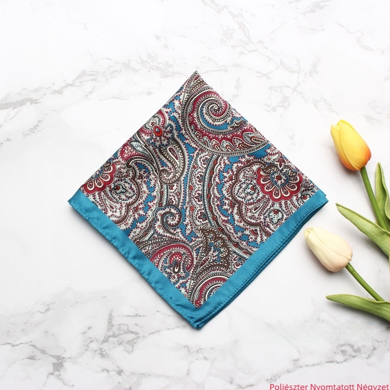 Nyomtatott mintájú zsebkendő, poliészter, uniszex, lazább stílus