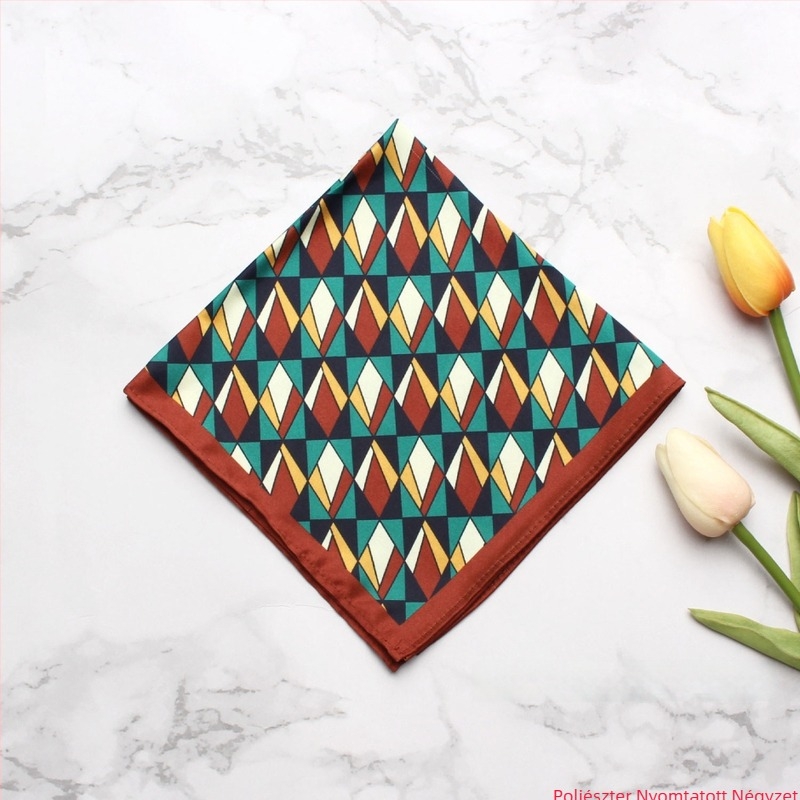 Nyomtatott mintájú zsebkendő, poliészter, uniszex, lazább stílus