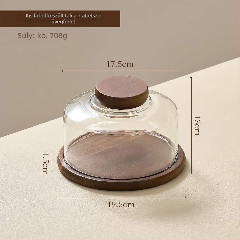 Fából készült desszerttál üvegfedéllel, tortákhoz és kenyérhez — modern minimalist dizájn