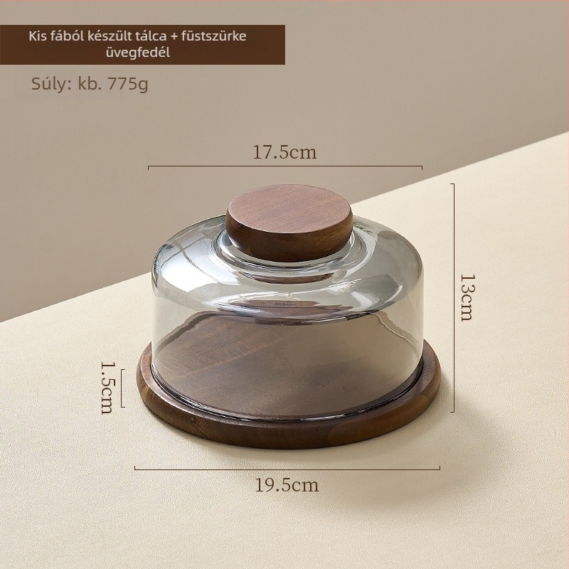 Fából készült desszerttál üvegfedéllel, tortákhoz és kenyérhez — modern minimalist dizájn