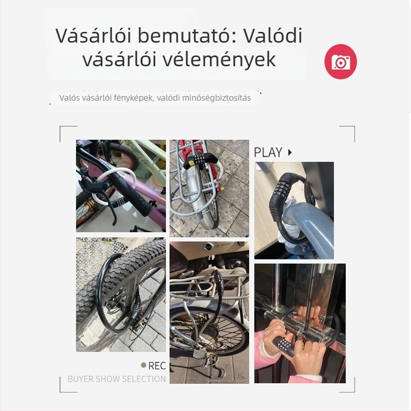 Heidelberg Hordozható kerékpár-zár jelszóval, acélkábel PVC burkolattal és ABS zárval, modell: gyűrűkód-zár, hegyi és elektromos kerékpárokhoz, stílus: modern minimalist
