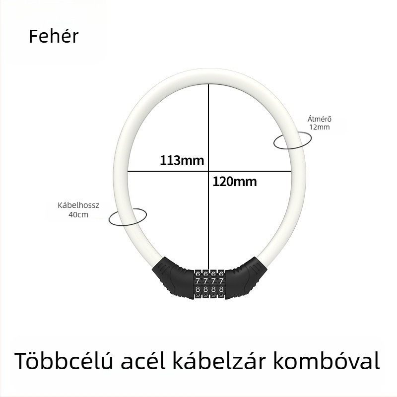 Heidelberg Hordozható kerékpár-zár jelszóval, acélkábel PVC burkolattal és ABS zárval, modell: gyűrűkód-zár, hegyi és elektromos kerékpárokhoz, stílus: modern minimalist