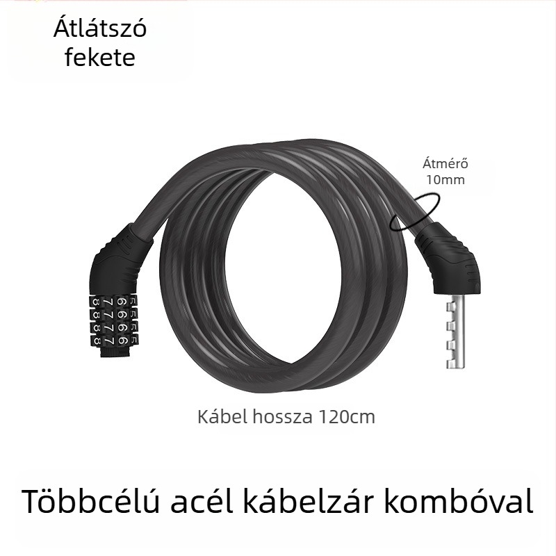 Heidelberg Hordozható kerékpár-zár jelszóval, acélkábel PVC burkolattal és ABS zárval, modell: gyűrűkód-zár, hegyi és elektromos kerékpárokhoz, stílus: modern minimalist