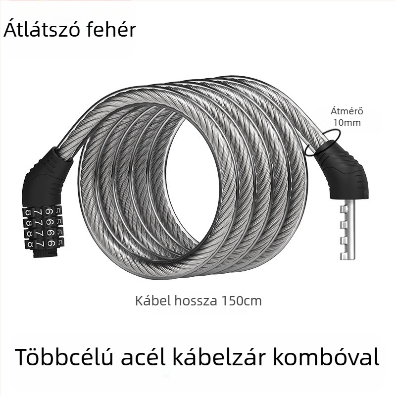 Heidelberg Hordozható kerékpár-zár jelszóval, acélkábel PVC burkolattal és ABS zárval, modell: gyűrűkód-zár, hegyi és elektromos kerékpárokhoz, stílus: modern minimalist