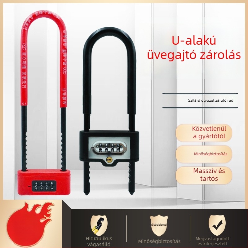 Digitális U- alakú zár üvegajtókhoz | Anyag: ötvözött acél; Modell: Password U-Shaped Lock; Típus: Digitális; Záró rúd vastagsága: 13; Záró rúd távolsága: 8
