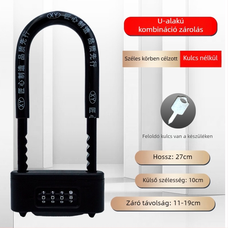 Digitális U- alakú zár üvegajtókhoz | Anyag: ötvözött acél; Modell: Password U-Shaped Lock; Típus: Digitális; Záró rúd vastagsága: 13; Záró rúd távolsága: 8