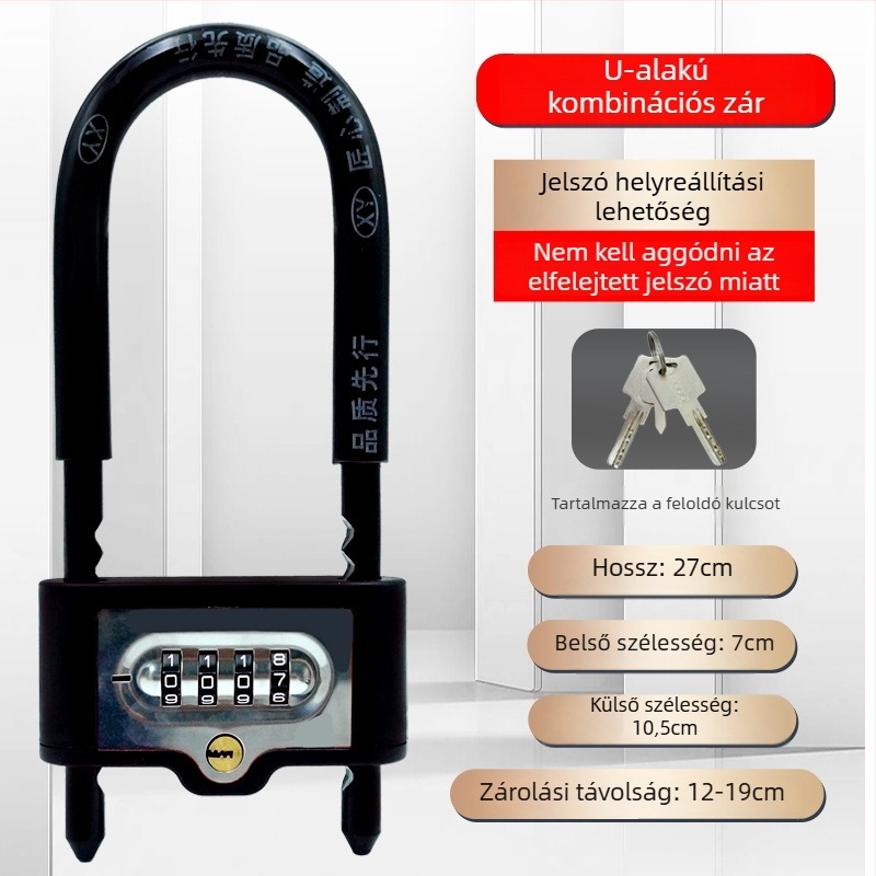 Digitális U- alakú zár üvegajtókhoz | Anyag: ötvözött acél; Modell: Password U-Shaped Lock; Típus: Digitális; Záró rúd vastagsága: 13; Záró rúd távolsága: 8