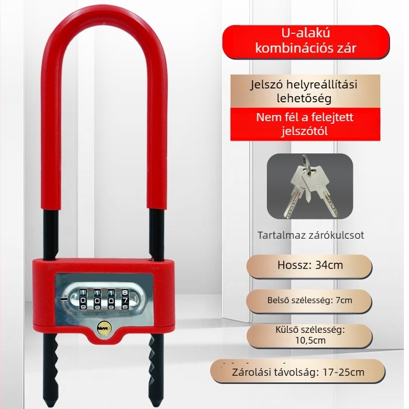 Digitális U- alakú zár üvegajtókhoz | Anyag: ötvözött acél; Modell: Password U-Shaped Lock; Típus: Digitális; Záró rúd vastagsága: 13; Záró rúd távolsága: 8