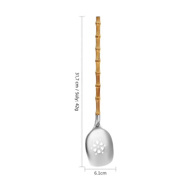 Kanál-spatula készlet — 304 rozsdamentes acél, bambusz fogantyú, csúszásmentes, hőálló