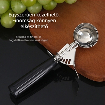 Fagylaltgömb formázó kanál, rozsdamentes acél, tükörfényes felület, modern minimalist stílus