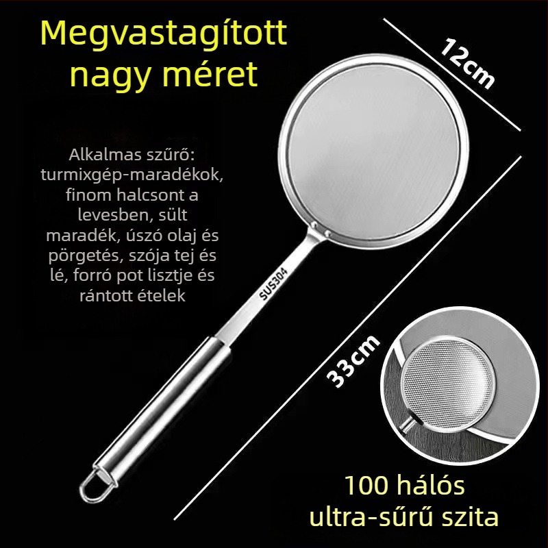 Konyhai spatula ultrafin 100-mesh szűrő habosításhoz és szójatej szűréséhez, 304 rozsdamentes acél kezeléssel, kód Flat 10+12+14+16