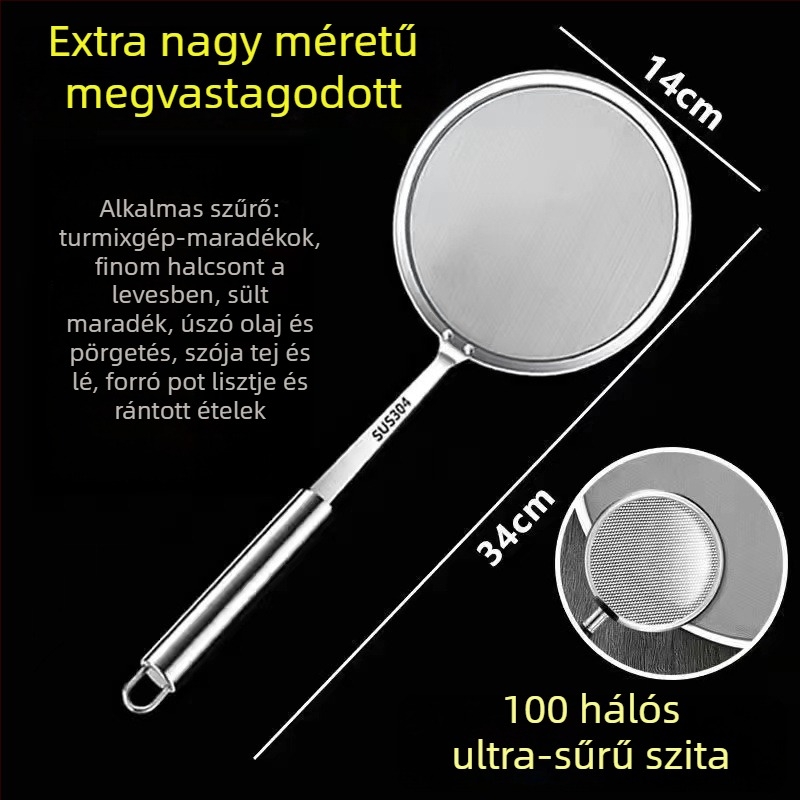 Konyhai spatula ultrafin 100-mesh szűrő habosításhoz és szójatej szűréséhez, 304 rozsdamentes acél kezeléssel, kód Flat 10+12+14+16