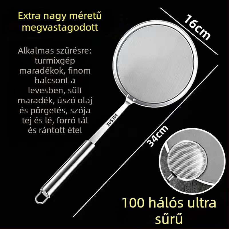 Konyhai spatula ultrafin 100-mesh szűrő habosításhoz és szójatej szűréséhez, 304 rozsdamentes acél kezeléssel, kód Flat 10+12+14+16