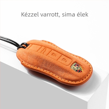Nubuk bőrből készült kulcstartó tok Porsche Cayenne, 718, Macan és Panamera modellekhez, kapoccsal