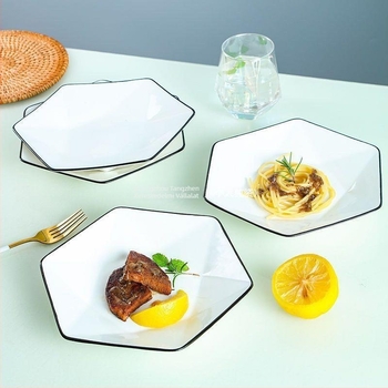 Kerámia hatszögletű tálaló készlet - modern minimalista stílus, mikrohullámú sütőben használható
