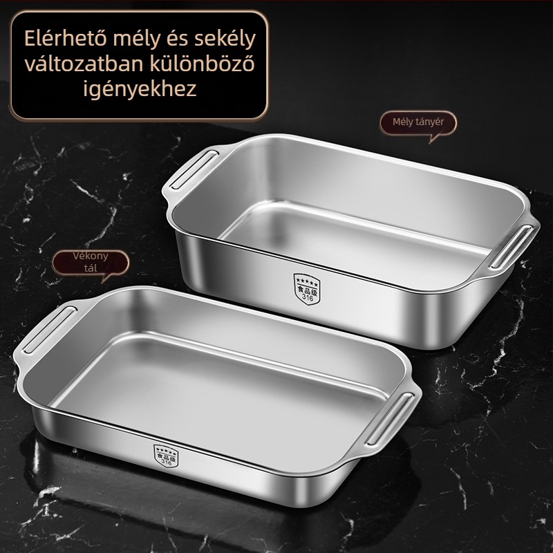 Hal grill tál 316L rozsdamentes acélból, téglalap alakú, tükrös felület, egyszínű dizájn, modern egyszerű stílus