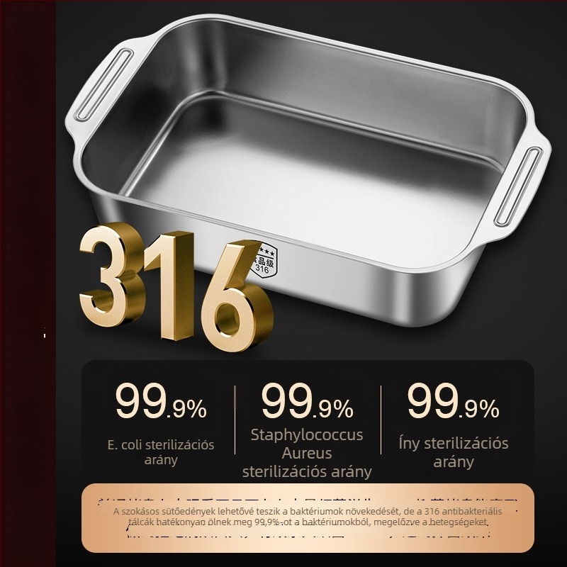 Hal grill tál 316L rozsdamentes acélból, téglalap alakú, tükrös felület, egyszínű dizájn, modern egyszerű stílus