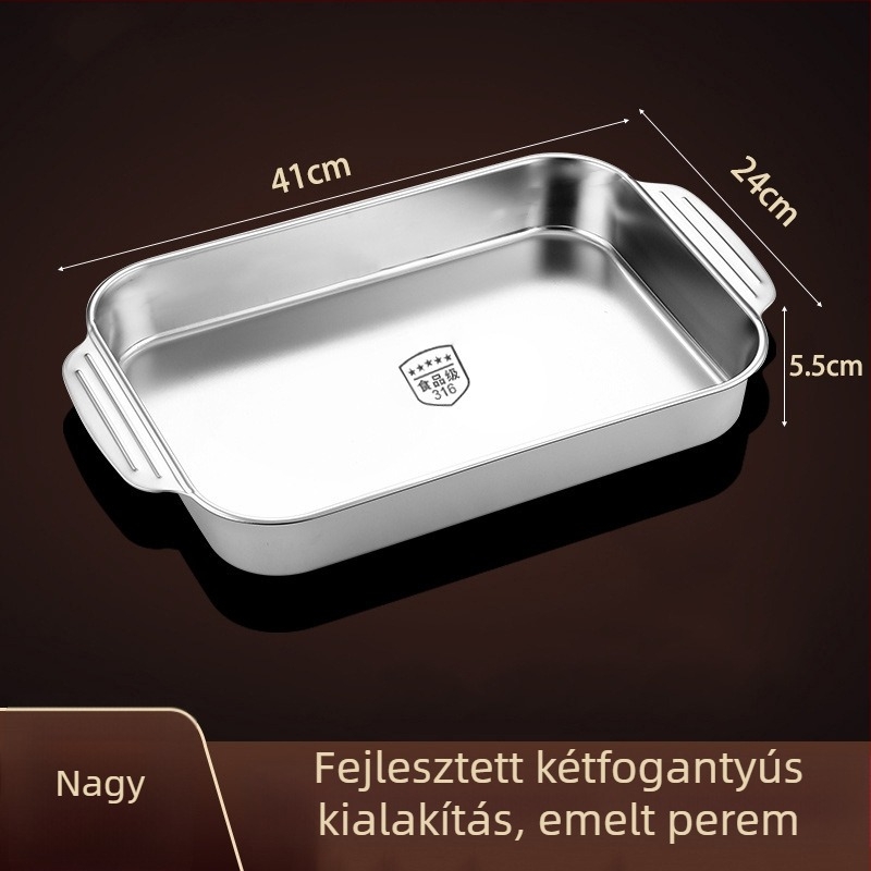 Hal grill tál 316L rozsdamentes acélból, téglalap alakú, tükrös felület, egyszínű dizájn, modern egyszerű stílus