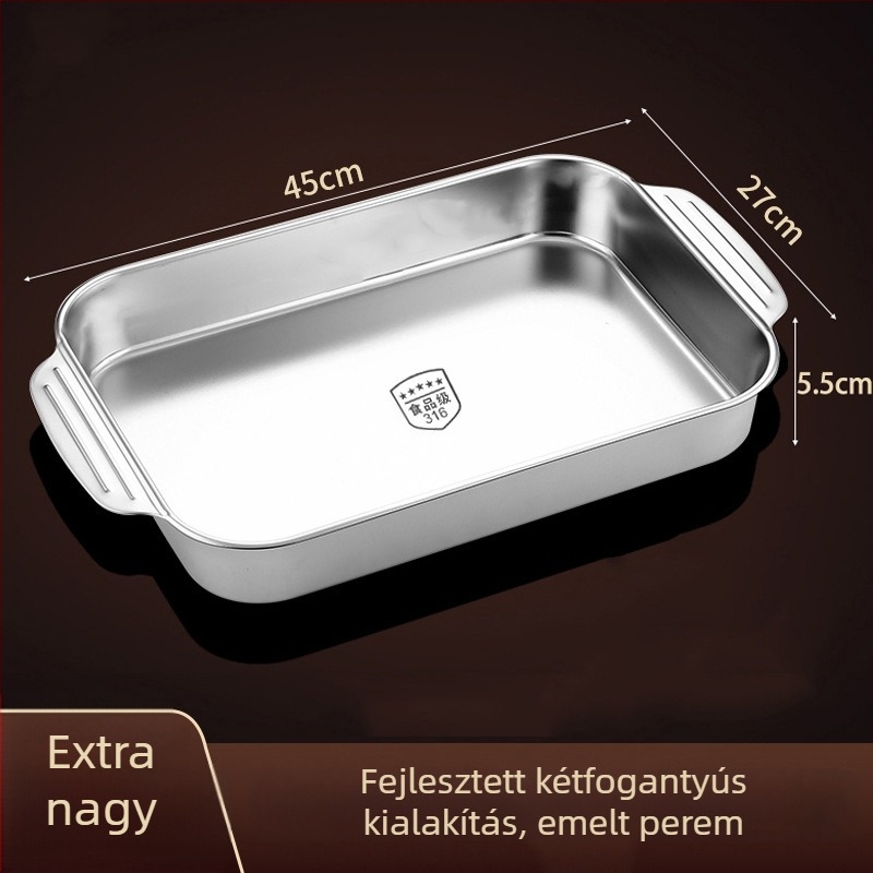 Hal grill tál 316L rozsdamentes acélból, téglalap alakú, tükrös felület, egyszínű dizájn, modern egyszerű stílus