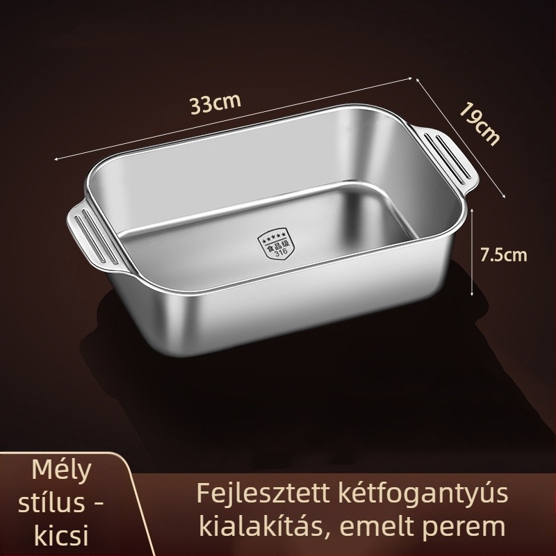 Hal grill tál 316L rozsdamentes acélból, téglalap alakú, tükrös felület, egyszínű dizájn, modern egyszerű stílus