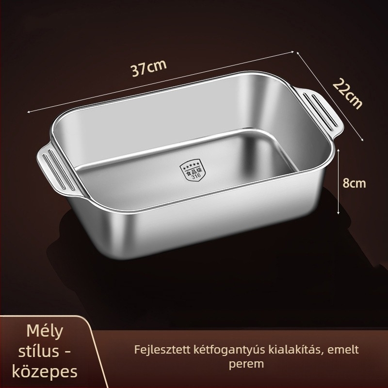 Hal grill tál 316L rozsdamentes acélból, téglalap alakú, tükrös felület, egyszínű dizájn, modern egyszerű stílus