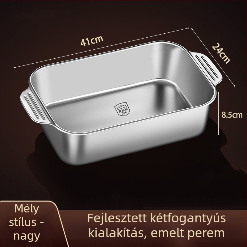 Hal grill tál 316L rozsdamentes acélból, téglalap alakú, tükrös felület, egyszínű dizájn, modern egyszerű stílus