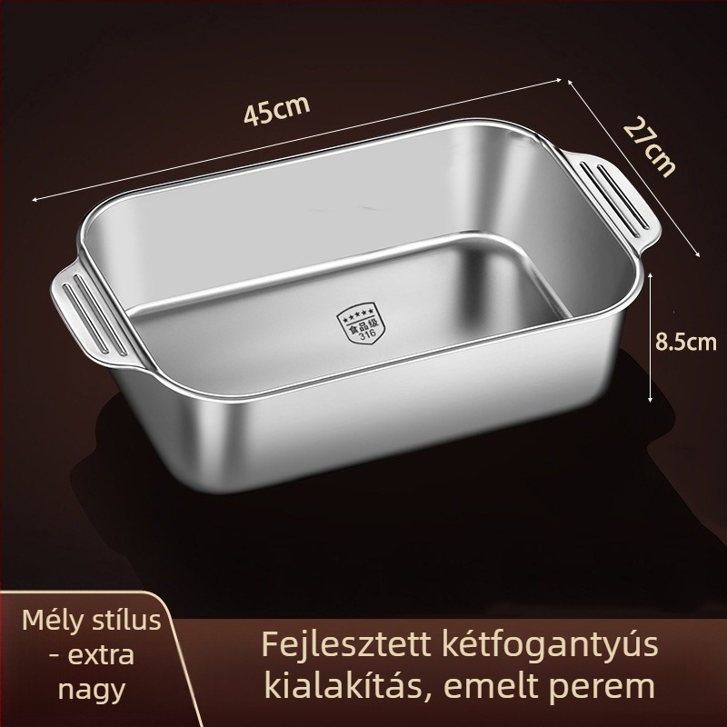 Hal grill tál 316L rozsdamentes acélból, téglalap alakú, tükrös felület, egyszínű dizájn, modern egyszerű stílus