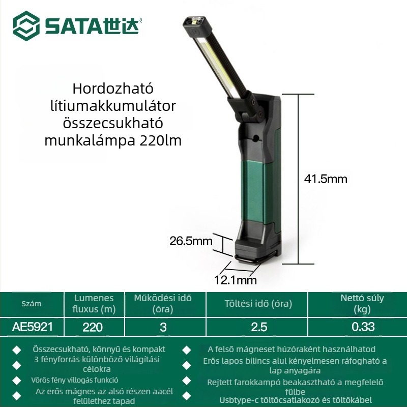 Kültéri fejlámpa, mini újratölthető, mágneses LED, 80–240 lm, ABS ház, 40 g, EU CE tanúsítvány