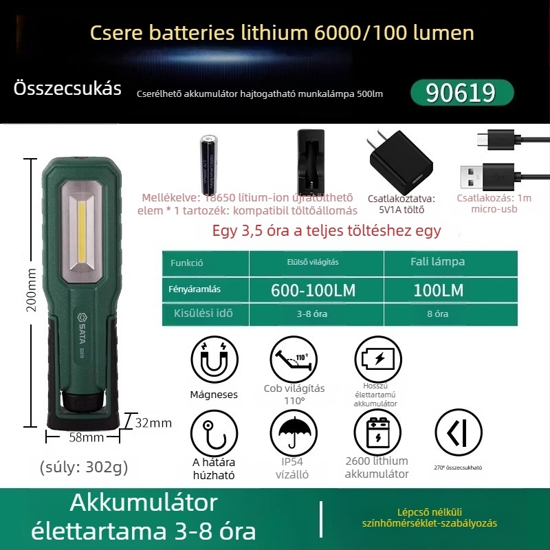 Kültéri fejlámpa, mini újratölthető, mágneses LED, 80–240 lm, ABS ház, 40 g, EU CE tanúsítvány