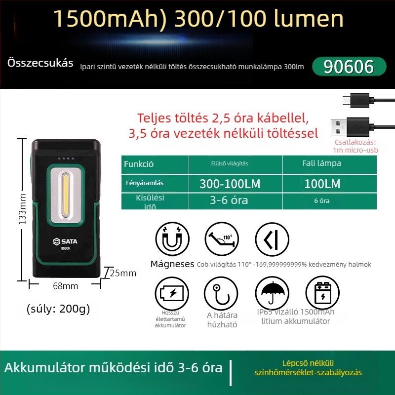 Kültéri fejlámpa, mini újratölthető, mágneses LED, 80–240 lm, ABS ház, 40 g, EU CE tanúsítvány