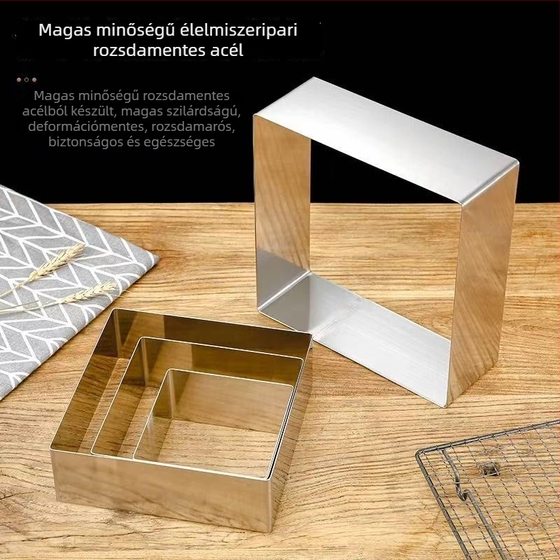 Rozsdamentes acélból készült négyszögletes mousse gyűrű, tortaforma mousse süteményekhez, modern minimalist design