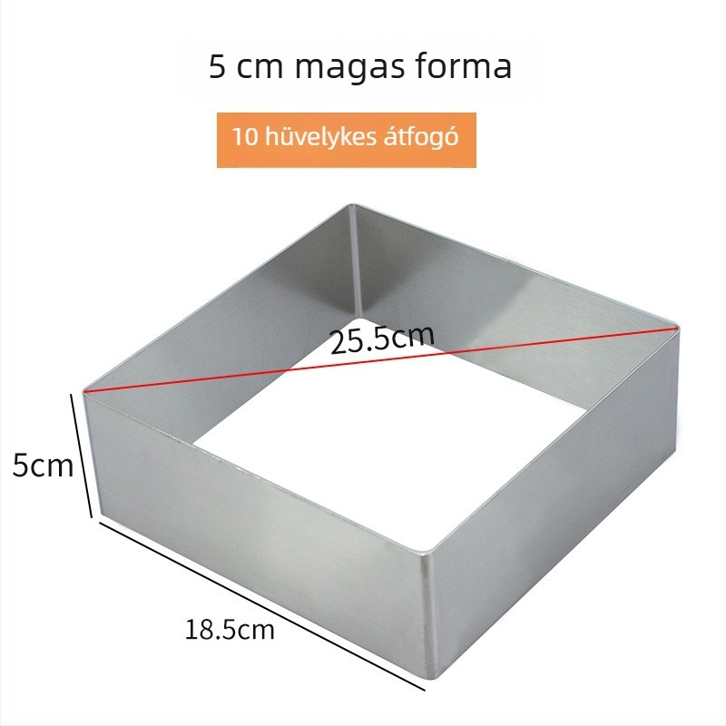 Rozsdamentes acélból készült négyszögletes mousse gyűrű, tortaforma mousse süteményekhez, modern minimalist design