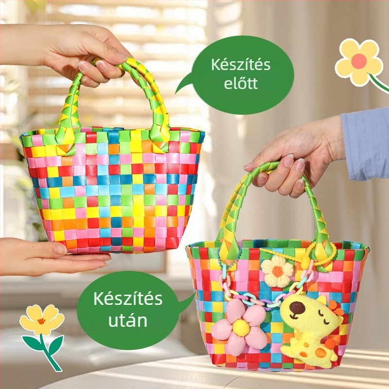 DIY készlet szalma szövött Tote táskához — Szabadidős utazási stílus, mindennapi használatra (Szalma; Szabadidős utazási stílus; Mindennapi használat; 2024 ősz)