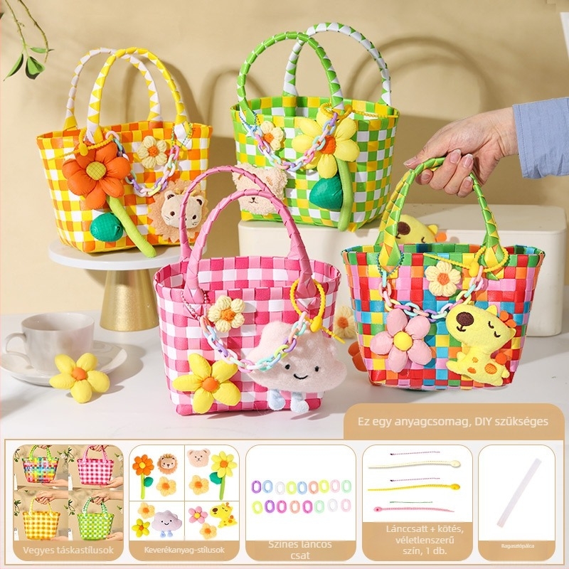 DIY készlet szalma szövött Tote táskához — Szabadidős utazási stílus, mindennapi használatra (Szalma; Szabadidős utazási stílus; Mindennapi használat; 2024 ősz)