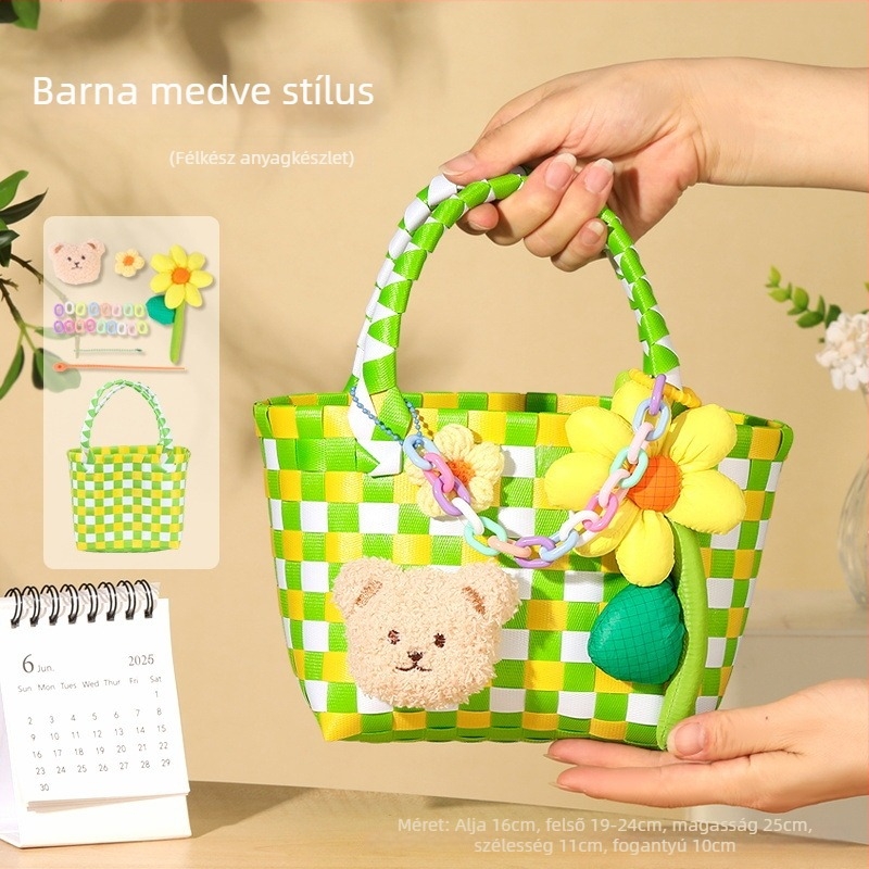 DIY készlet szalma szövött Tote táskához — Szabadidős utazási stílus, mindennapi használatra (Szalma; Szabadidős utazási stílus; Mindennapi használat; 2024 ősz)
