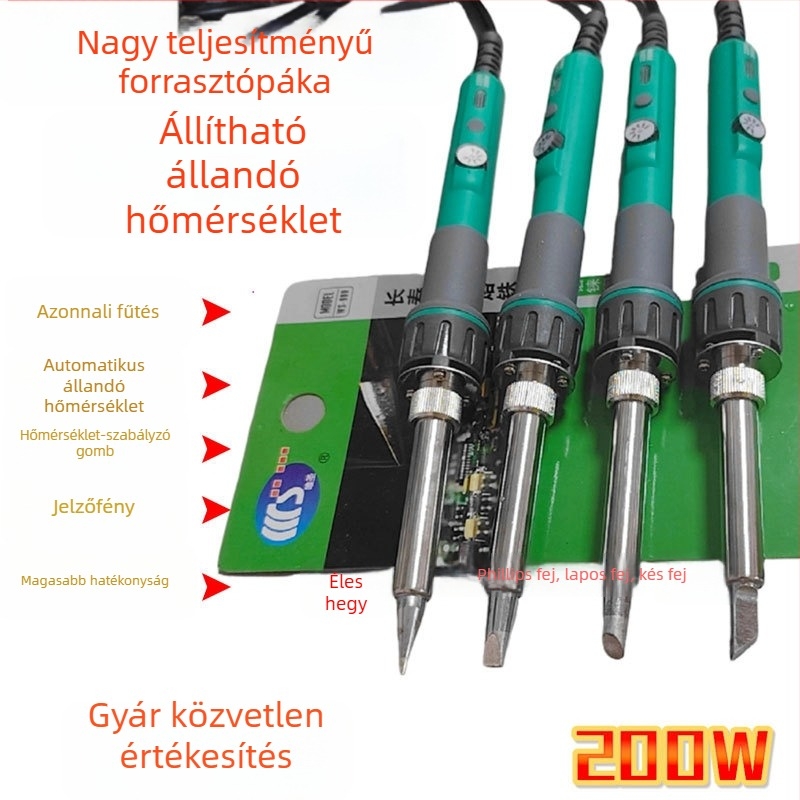 Állítható hőmérsékletű 200W-os forrasztópáka, 220V bemeneti feszültség, ipari osztályú gyors felmelegedés