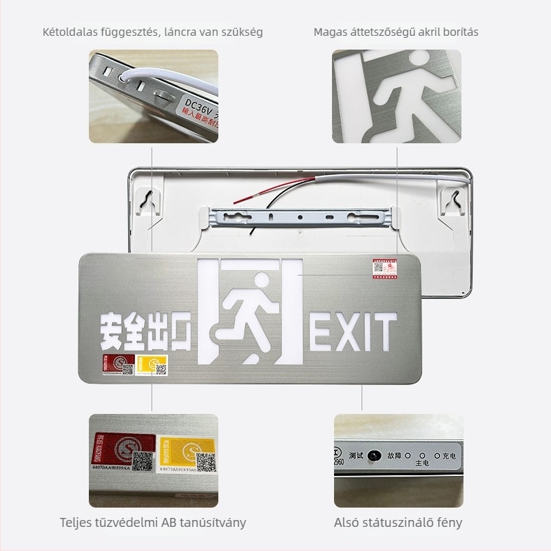 Minhua Tűzvédelmi Vészvilágítás – Kijárati Jelzéssel, Felületre Szerelt, 36V, Modell Minhua 36-220V