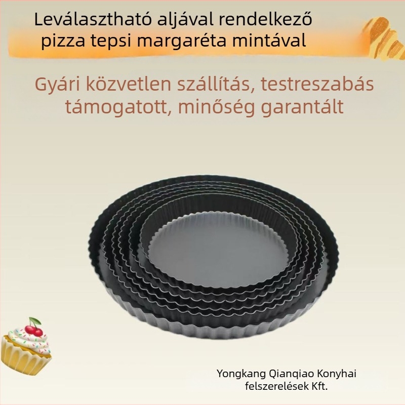 Kör alakú sütőforma mozgatható alappal, krizantém mintás pie- és tortaforma – szénacélból, nem tapadó bevonattal