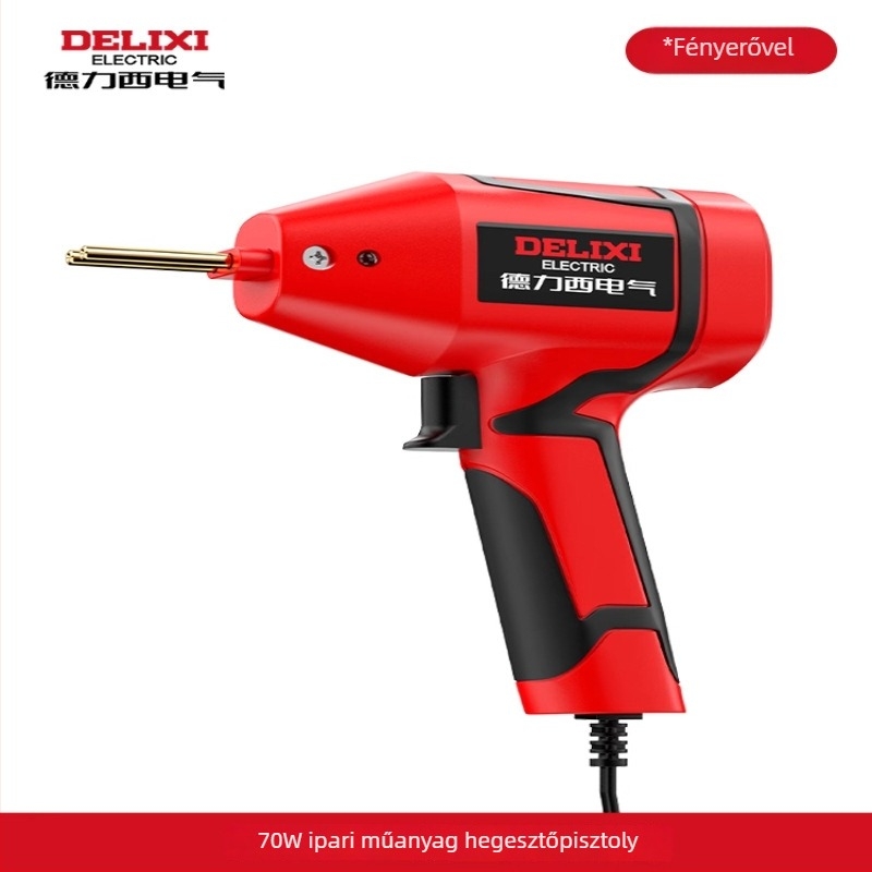 Elektromos műanyag-weldelő pisztoly autó lökhárító javítására és repedések eltüntetésére; kompatibil nylon, ABS, PP, PE stb.; 220V, 60Hz; elektromos felmelegedés; méretek 23,5×15,5 cm; tömeg 0,63 kg