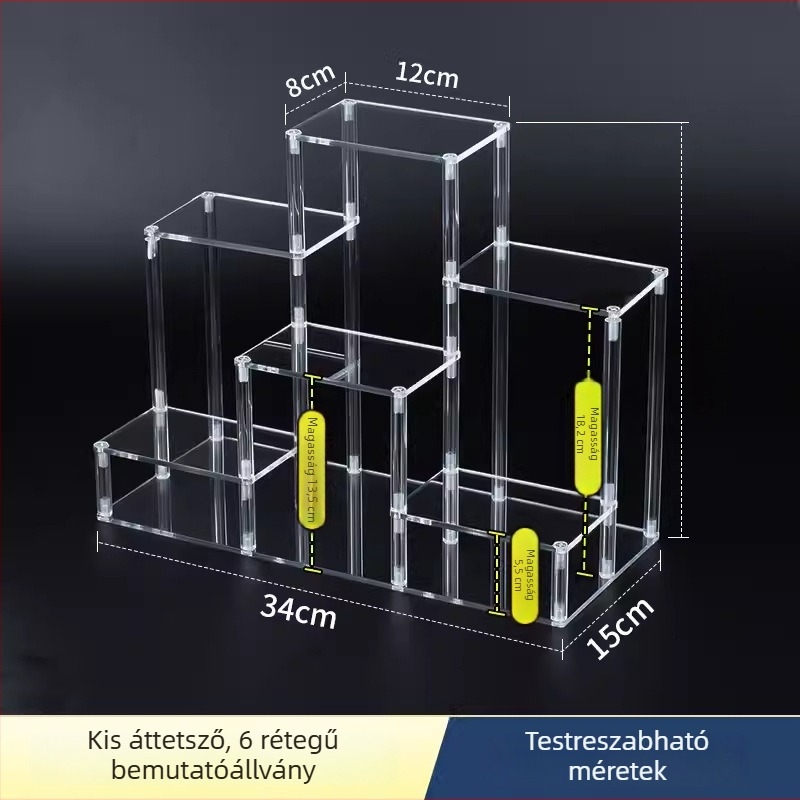 Háromszintes akril kiállító polc létrás stílusú, konzol típusú kialakítással