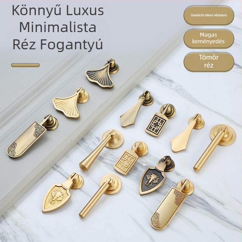 Fiók/szekrény fogantyú — sárgaréz, huzalos felülettel, új kínai stílus, Modell 1