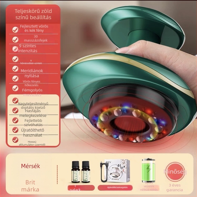 Elektronikus masszírozó készülék vákuum- és kaparó funkcióval, modell SWN-3301, USB tápellátás, hőmérséklet állítható 35–42°C, ABS ház, 1200mAh akkumulátor