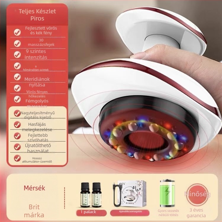 Elektronikus masszírozó készülék vákuum- és kaparó funkcióval, modell SWN-3301, USB tápellátás, hőmérséklet állítható 35–42°C, ABS ház, 1200mAh akkumulátor