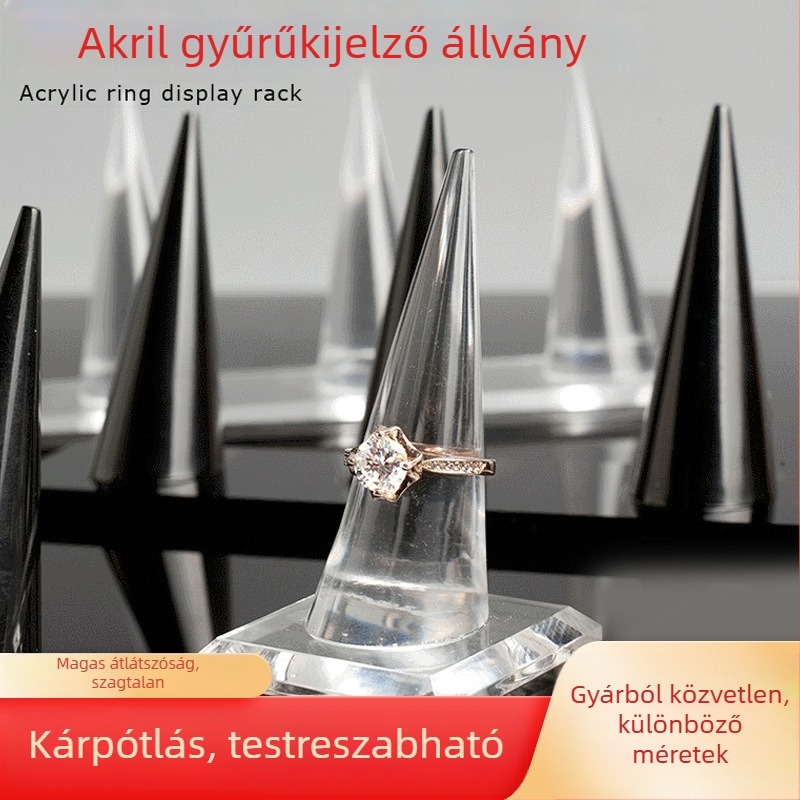 Akril konuszos gyűrűkészítő állvány, stílus: hegyes ujj, egyrétegű, összeillesztett kivitel